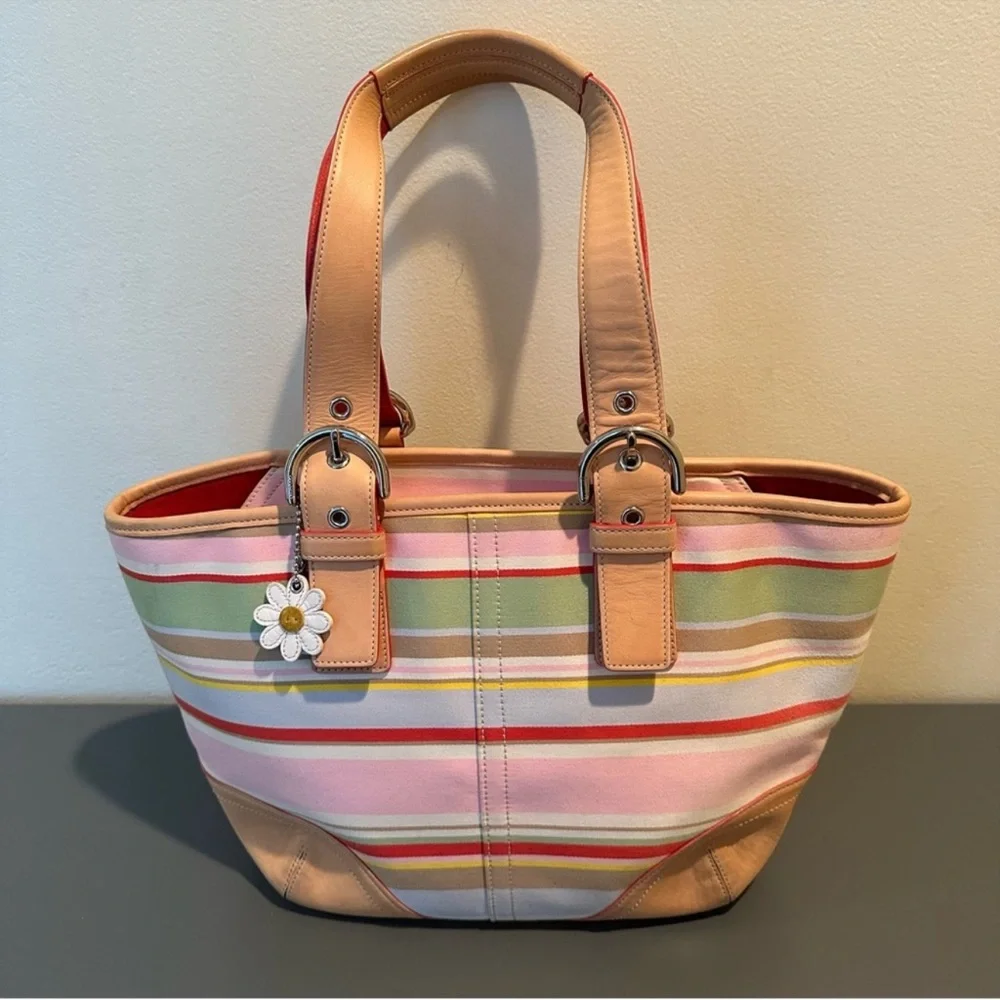 Vintage Y2K Coach Hampton Daisy Tote Multicolored stripes. Style 4435 (2004) - Picture 1 of 8